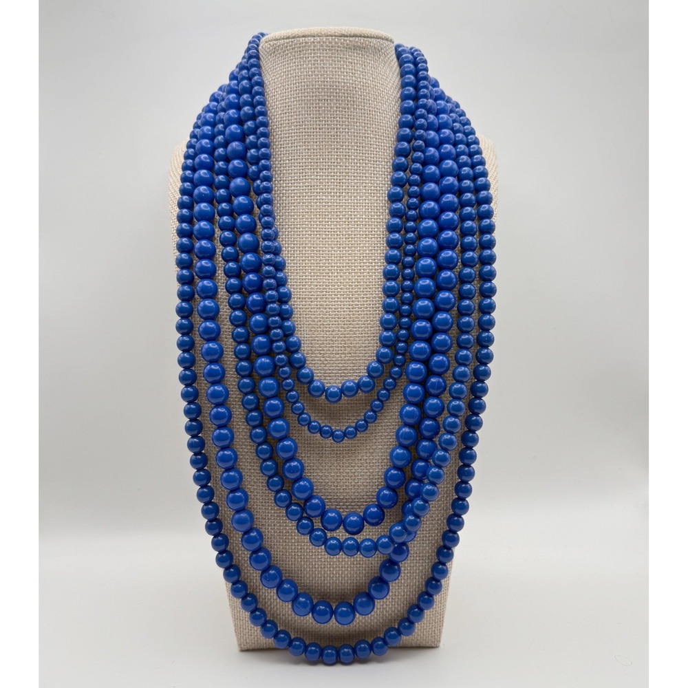 VTG Resin Boho Quirky MobWife Coastal Multi Strand Statement Necklace OS Blue
